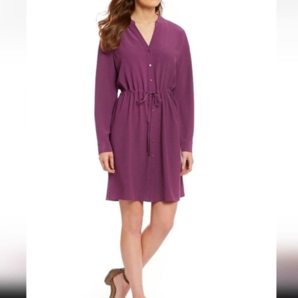 Eileen Fisher Drawstring Shirt Dress In Currant Women Size Small Button Down